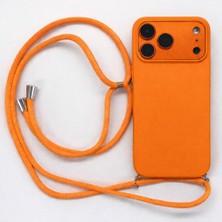Happy Trend iPhone 17 Pro Max ile Uyumlu Özel Üretim Ayarlanabilir Ipli Boyun Askılı Silikon Kılıf Kadife Iç Yapılı Viper Boyun Çapraz Taşıma Özellikli Asılabilen Ipli Telefon Kılıfı Turuncu