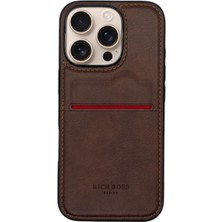 Happy Trend 16 Pro Max Kahverengi Deri Kart Bölmeli Telefon Kılıfı,