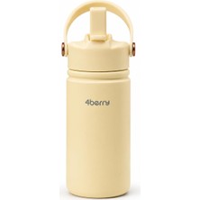Happy Trend ml Kulplu Pipetli Çelik Termos Bardak – Bpa Free, Taşınabilir Mini Termos, Krem Renk