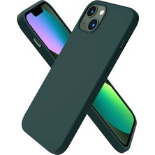 Happy Trend iPhone 13 / iPhone 14 ile Uyumlu Kılıf, Içi Kadife Kaplamalı Ince Sıvı Silikon Tam Koruma Yumuşak Jel Silikon Kapak, Koyu Yeşil
