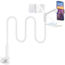 Happy Trend Gooseneck Yatak Için Telefon Tutacağı, 360° Döndürme Destek Çubuğu Tek Elle Ayarlanabilir Cep Telefonu Standı, Tüm 4,7-7 Inç Cihazlarla Uyumlu (Beyaz)