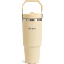 Happy Trend 900 ml Çelik Termos Bardak Pipetli Kulplu Taşınabilir Su Matarası Krem