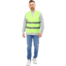 Happy Trend Yeleği Neon Sarı Gri Reflektörlü Cırtlı Cepsiz-1 -