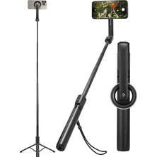 Str Store Kablosuz Bluetooth Selfie Çubuğu Magsafe ile Uyumlu Uzaktan Kumandalı Tripod / 1.2 Metre Kolay Taşınabilir Mag Fit S580W Black - AMP07659