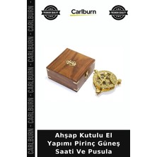 Carlburn Özel Üretim Dekoratif Hediye Klasik Ahşap Kutulu El Yapımı Pirinç Güneş Saati ve Pusula