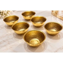 Sunvera Çelik 6’lı Mini Kase Seti 7,5 cm 25 ml Gold Dövme Desenli Metal Sunumluk – Lokumluk Çikolatalık Çerezlik Sosluk Baharatlık Ikramlık Kase