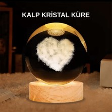 Str Store LED Işıklı Kalp Desenli Cam Küre Büyük Boy Ahşap Tabanlı