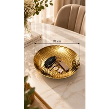 Sunvera Çelik Gold Dövme 20 cm Desenli Dekoratif Sunumluk – Orta Sehpa Masa Aksesuarı, Anahtarlık, Şekerlik, Lokumluk ve Çerezlik 20 cm