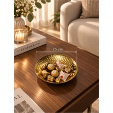 Sunvera Çelik Gold Dövme Desenli Dekoratif Sunumluk 15 cm – 1 Adet Orta Sehpa Masa Aksesuarı, Anahtarlık, Şekerlik, Lokumluk, Çerezlik ve Ikramlık