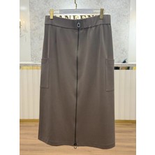 Sentez SZ-5469-C Camel Renk Cep Detaylı Fermuarlı Etek