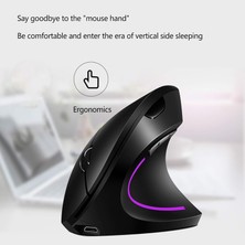 Str Store Ergonomik Dikey Kablosuz Mouse, 2.4 Ghz USB Alıcı ve Bluetooth Bağlantılı, Type-C Şarjlı, 6 Tuşlu, Ayarlanabilir Dpı, Windows Mac Linux Uyumlu | 7043 Siyah