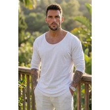 %100 Pamuklu Oversize Geniş Yaka Uzun Kol T-Shırt (4095)