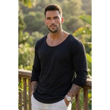 %100 Pamuklu Oversize Geniş Yaka Uzun Kol T-Shırt (4095)