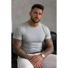 Erkek Likralı Slim Fit Bisiklet Yaka Tshırt/bisiklet Yaka Likralı Slim Fit Tshört