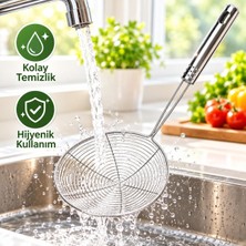 Str Store 16 cm Paslanmaz Çelik Süzgeç Kepçe – Dayanıklı Kızartma ve Haşlama Kevgir Kaşık, Uzun Saplı Mutfak Süzgeci (16CM)