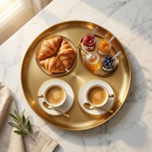 Str Store 30 cm Yuvarlak Altın Renk Metal Servis Tepsisi, Dekoratif Sunum Tepsisi, Kahve ve Içecek Servisi Için Şık Gold Tepsi