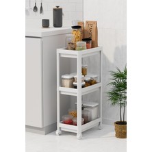Str Store 3 Katlı Hazneli Tekerlekli Beyaz Mutfak Banyo Rafı Pg MIT1214