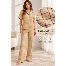 Jade Wear Ekose Viskon Düğmeli Pijama Takım