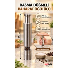 Bymyhand Paslanmaz Çelik Portatif Basma Düğmeli Baharat Öğütücü Baharatlık Tuzluk