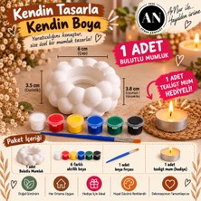 Arnur Company Kendin Tasarla Kendin Boya Bulutlu Mumluk Seti – 1 Adet Mumluk, 6 Farklı Akrilik Boya, 1 Fırça ve 1 Adet Tealight Mum Hediyeli