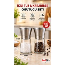 Bymyhand Paslanmaz Çelik Cam Gövdeli Tuz ve Karabiber Öğütücü Baharat Değirmeni 2'li Set (Orta Boy)