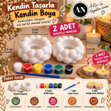 Arnur Company Kendin Tasarla Kendin Boya Bulutlu Mumluk Seti – 2 Adet Mumluk, 6 Farklı Akrilik Boya, 1 Fırça ve 2 Adet Tealight Mum Hediyeli
