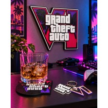 Goka 3D Craft Gta Vı (Gta 6) Oyuncu Seti - 3D Duvar Dekoru, Bardak Altlığı ve Anahtarlık Seti - Gamer Oda Aksesuarı