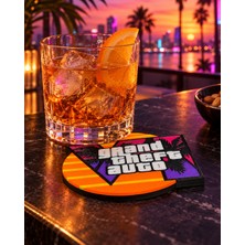 Goka 3D Craft Grand Theft Auto Vı (Gta 6) Vice City Gün Batımı Temalı 3D Baskı Bardak Altlığı - Gamer Oda Aksesuarı - 9 cm