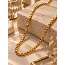 Fundéa Jewelry Unisex Gold Çelik 22 Ayar Altın Rengi 55 cm Zincir Kolye Trend Kombin Takı Aksesuar Hediyelik