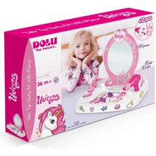 Dolu Unicorn Aynalı Masa Üstü Makyaj Masası Takımı 2563D