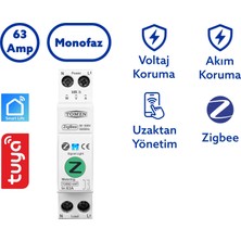 Tomzn Zigbee Akıllı Voltaj ve Akım Koruma Rölesi, Dahili Enerji Ölçer 63A - Akıllı Sigorta