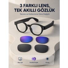SBN - Store Siyah Akıllı Kamera Gözlüğü Fotoğraf Video Çekimli Yapay Zeka Destekli Bluetooth Çoklu Dil Çeviri 3 Lensli - Lisinya
