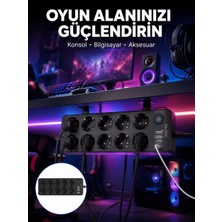 Belirtilmemiş USB ve Type-C Çıkışlı 10'lu Akım Korumalı Çoklu Priz Güç Dağıtıcı