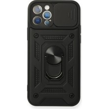 Belirtilmemiş Apple iPhone 12 Pro Kılıf Pars Lens Yüzüklü Silikon - Siyah