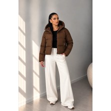 Elora Atelier KAHVERENGİ KAPÜŞONLU FERMUARLI ŞİŞME MONT