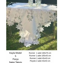 SBN - Store Salon Takımı 5 Parça Keten Masa Örtüsü Runner Seti Çeyizlik Kayla Model No 2323 Krem-Krem