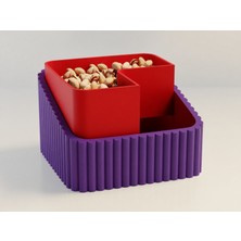 SBN - Store 3D Baskı Fıstık Kasesi - Çift Hazneli Kabuk Ayırıcı Sunum Kasesi - Mor Kırmızı