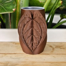 SBN - Store 3D Baskı Yaprak Desenli Kap - Kalp Yaprağı Süslemeli Dekoratif Kap-Kahverengi
