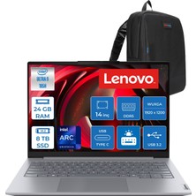 Lenovo Thinkbook 14 G8 Ial Intel Core Ultra 9 185H 24GB Ddr5 8tb SSD Intel Arc Graphics 14" Wuxga IPS Freedos Taşınabilir Bilgisayar 821SJ00PNTXF14 + Zettaçanta