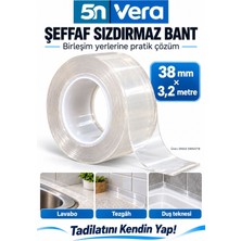 5N Vera Şeffaf Sızdırmaz Bant 38 mm × 3,2 Metre – Lavabo, Tezgâh ve Küvet Kenarı Için Kendinden Yapışkanlı Mutfak Banyo Bandı