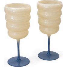 Wd Lifestyle 2'li Bej-Mavi Şarap Kadehi 380 ml Cam Kadeh Seti