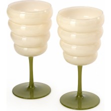 Wd Lifestyle 2'li Bej-Yeşil Şarap Kadehi 380 ml (Her Bir Kadeh)