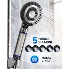 Nemere İthalat Siyah Filtreli Duş Başlığı 5 Farklı Su Akışı Masaj Etkili Klor ve Kireç Filtreleme Nemere