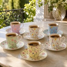 Easy Life Collection's Easy Life Meadow Flowers 6'lı Porselen Kahve Fincan Seti - 100 ml