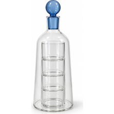 Pozzi Milano Fun-Classy Borosilikat 5 Prç. Set 4 Bardak 1 Şişe (Kapaklı) Mavi - PM0152 Blue