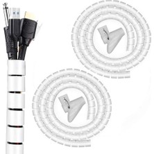 Happy Trend 22 mm Spiral Boru Kablo Kanalı Kablo Fiş Düzenleyici Toplayıcı Kordon Kablo Tutucu Beyaz (2 Adet)