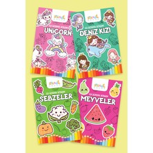 Happy Trend Boyama Kitabım - Eğlenceli Boyama Seti 1 - Deniz Kızı / Unicorn / Meyveler / Sebzeler