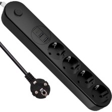 Happy Trend Termal Akım Korumalı Grup Priz (Showmax SH-4625), 4 Priz, 2 USB A ve 1 Type-C Çıkışlı (3.1A), 2 Metre Kablolu, Çocuk Korumalı (Ev ve Ofis Için)