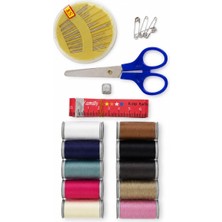 Happy Trend Temel Dikiş Seti, 10 Renkli Iplik Makarası, Makas, Iğne ve Mezura Içeren Mini Set