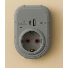 Happy Trend Tekli Akım Korumalı 5V 2,4A USB ve Type-C ile Hızlı Şarj, Anahtarlı Topraklı Priz, Sürekli Koruma, 16A 250V, Max 3500W Aşırı Yük Koruması (Gri)